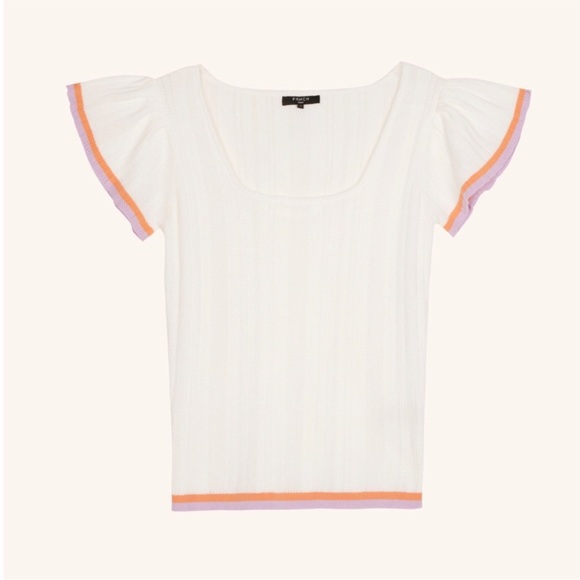 FRNCH Cream Knit Flutter Sleeve Top - Picture 1 of 4